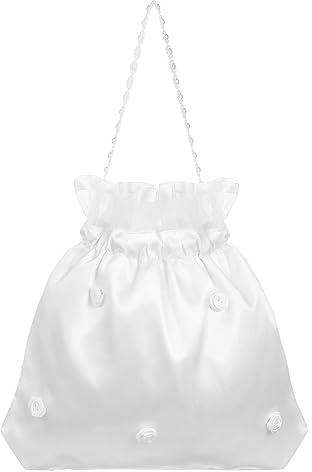 Brautbeutel,Brauttasche Brauttasche Brautjungfer Weiß Frauen Satin Geschenk Tasche Blume Brauthandtasche mit Perlen & Organza-Blumen Handtasche für Hochzeit Weihnachten Party