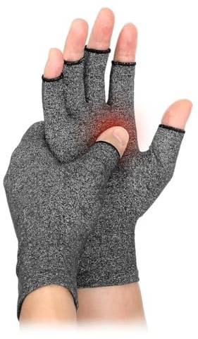 KOMUNJ 1 par anti-artrit-handskar, fingerlös design, fukttransporterande tyg, bekväm passform, lindrar artritsmärta, smärtlindring och värme, Grå, XL, En Storlek