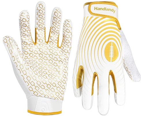 HANDLANDY Mens Football Gloves, Sticky Wide Receiver Flag Football Gloves for Adult & Youth (White- Adult, Small)