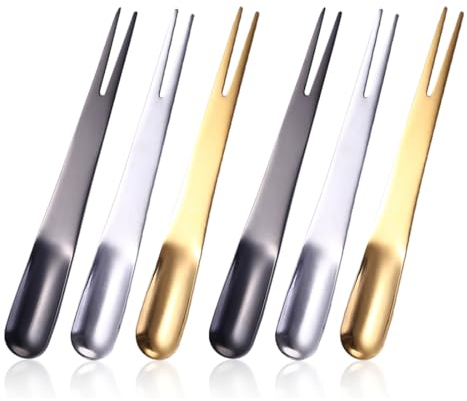 BZKSER forchettine da Dolce - 6 PCS Cucchiai da Dessert, Doppio Uso Forchette da Tavola, Forchette da Frutta Realizzate in Pregiato Acciaio Inossidabile,Adatte per Torte, Dessert e Frutta,3 Colori