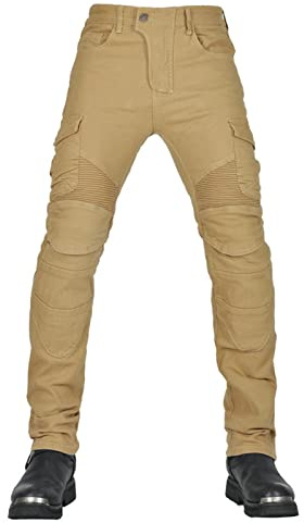 CFlong Motociclista para Mujeres Hombre con Tejido de aramida Resistente a la abrasión Pantalón Vaquero de Motocross para Moteros | Armadura Protectora (Caqui,XL)