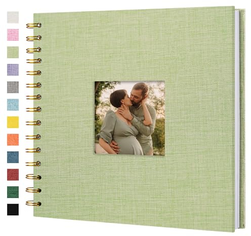 Hiwhy Album photo Scrapbook avec couverture en lin, 20,5 x 20,5 cm, couverture rigide, pages blanches en papier kraft, livre de souvenirs, pour voyage, mariage, livre d'or, Noël (20 feuilles/40 pages)