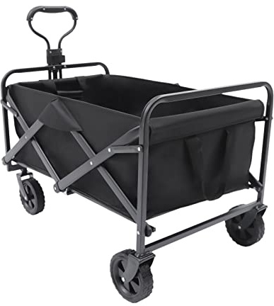 Trädgårdsvagn, rullvagn, vikbar, transportkärra, handvagn med 4 hjul, justerbart handtag, verktygsvagn, strandvagn för alla terränger, shopping, utomhus, camping, 80 kg lastkapacitet