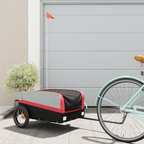 Swpsd Bike Trailer Black and Red 30 kg Iron Bicycle Trailer Cargo Bike Trailer Camping Luggage Storage Carrier Transport