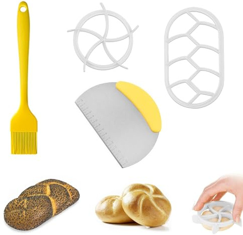 HXSYKJDM 4 stycken brödstämpelset, brödpress, brödstämpel med Dough Scrape och degskrapa, sektionpress för självskärning av bröd