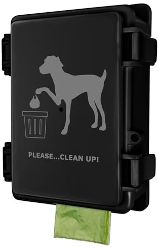 Dog Poop Bag Dispenser Wall Mounted Waterproof Outdoor Pet Waste Bags Dispenser Station with Cute Doggie Poo Images Post, Pole, Fence Mountable fits Home, Porch, Patio, Yard（black,only dispenser)