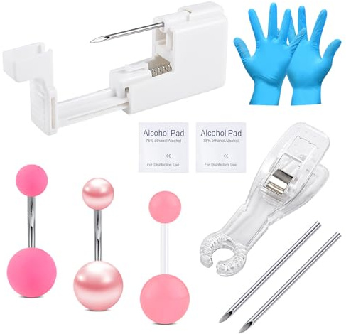 WillTen 10 st piercingkit, navelpiercing kit med piercingpistol, extra 13G 14G piercingnålar med 316L kirurgiskt rostfritt stål bukbar för navel septum näsa nippel tungpiercing