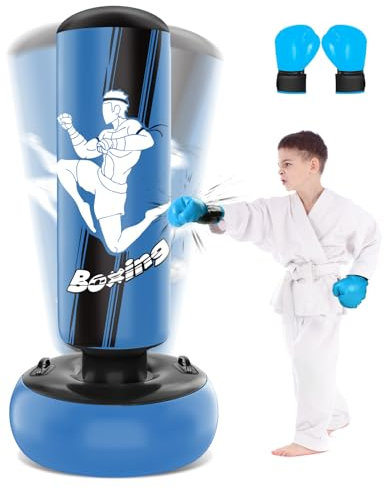 NZQXJXZ Saco de Boxeo Niños con Guantes de Boxeo 165cm Ninja Saco de Boxeo para Niños 3-12 con Rebote Inmediato para Practicar MMA Karate Taekwondo Regalo
