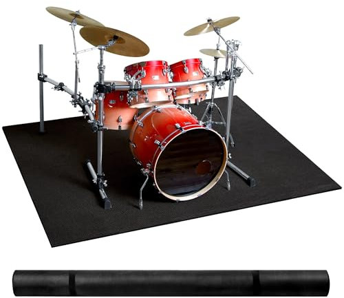 Trommelteppich, 1,2 x 1,5 m, Schlagzeug-Teppich mit rutschfester Unterseite, schalldichte Trommelbodenmatte für elektrische Trommel, Schlagzeugzubehör, Geschenk für Schlagzeuger, Schwarz (4 x 5,3 Fuß)