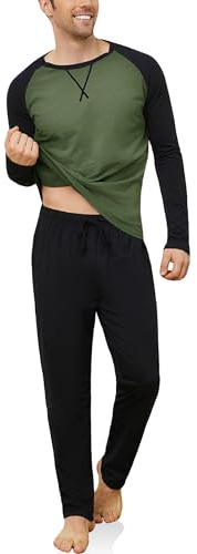 Reliwel Pigiama Uomo Cotone Leggero Pigiama Uomo Cotone Lungo Colori Contrastanti Girocollo a Maniche Lunghe e Pantaloni Due Pezzi Leggero Morbido