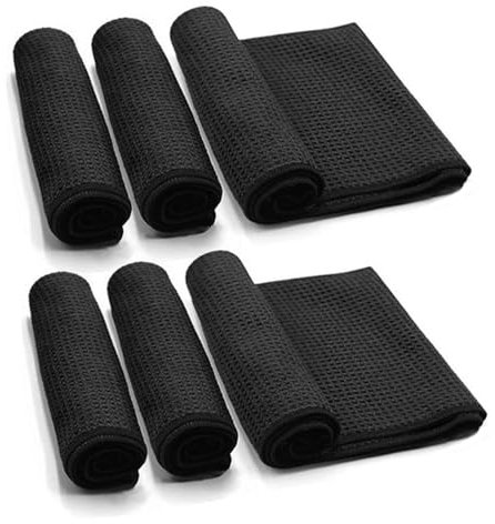 Barista - Juego de 6 paños de microfibra (20 x 20 cm), color negro, repujado y lavable, para cocina, hogar, color negro