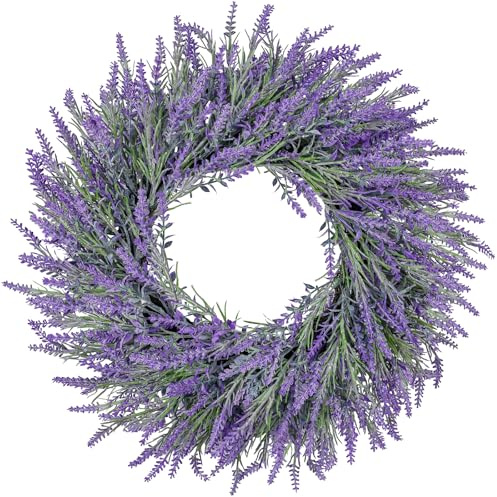 LZNPA 20 Inch Summer Spring Wreaths for Front Door Romance Lavender Wreath, Elegant Artificial Front Door Wreath for All Season Spring Decorations for Home Wall Entryway Farmhouse Porch Room Decor