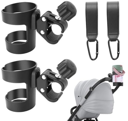 WYYFXY® 2 soportes para bebidas, cochecito de bebé, soporte para botellas, bicicleta, rotación de 360 grados, portavasos, accesorios con 2 ganchos para carritos, cochecitos, sillas de ruedas