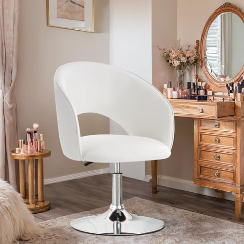 Ckaff Poltrona da Trucco, Poltrona da Bar Girevole Regolabile in Altezza, Sedie Salone Parrucchiera con Schienale Braccioli, Sedia da Pranzo Sedia da Cucina per Camera da Letto Soggiorno, Bianco