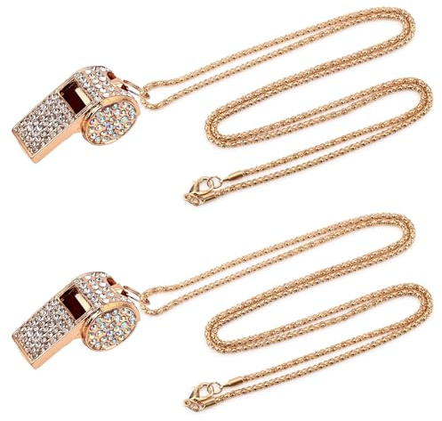Tinoaly 2pcs Sifflets en Métal Doré, Sifflet Strass avec Chaîne pour Arbitre Entraîneur Enseignant et Entraînement Sportif