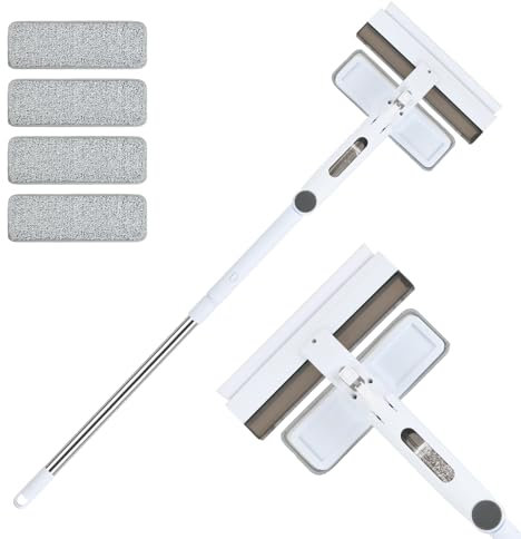 Focenat Lavavetri Telescopico, Lava Vetri Finestre, Spazzola Lavavetri con Spray, Lavavetri in Silicone con Vaschetta Raccogli Acqua Integrata, Lavavetri Professionale con 5 Panni in Microfibra