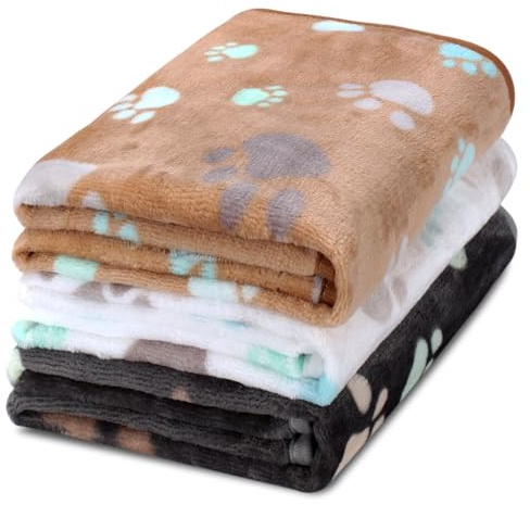 7CDXD 3 Pezzi Coperta per Cane Gatto, Morbida e Calda Flanella, Coperta per Animali Domestici con Stampa a Zampa, Tappetino per Animali e Lavabile per Cani e Gatti 77 x 55 cm