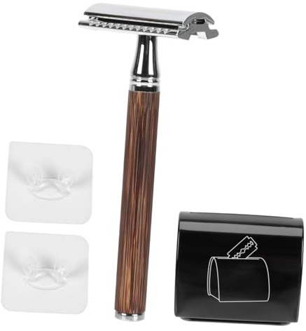 LIFKOME Rasoir Double Face Manuel Vintage Manche Bambou Rasoir de Sécurité pour Hommes Barbe Outil de Nettoyage Barbe Support Utilisation Quotidienne