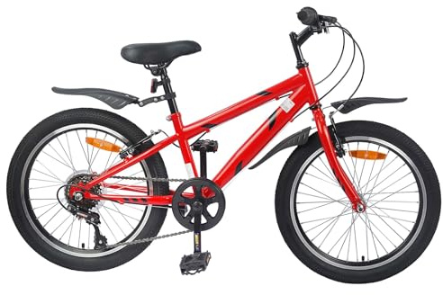 vidaXL Barncykel 24 tum 6-växlad för 8–12 år, röd, äventyrscykel, klassisk barncykel, cykeltur, njutning att rida, tidlös design