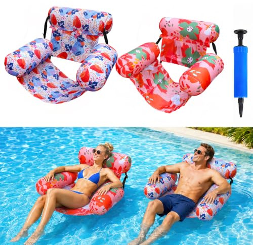 SilverChry Hamaca Hinchable para Piscina – Silla Flotante para Adultos con 3 Cojines, Colchoneta de Piscina, Flotador para Playa y Lago, Capacidad 150kg, Bomba Manual Incluida (Naranja)
