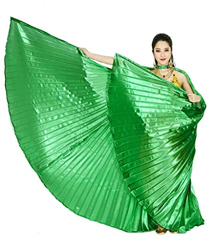 Wuchieal Öffnung Bauchtänzerin Isis Flügel Dancing Requisiten Kostüm mit Stöcke Tasche (Grün, One size)