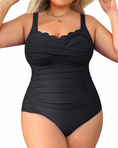 Aqua Eve Womens Plus Size One Piece Swimsuit- Tummy Control Bathing Suit Full Coverage Swimwear Black 16W