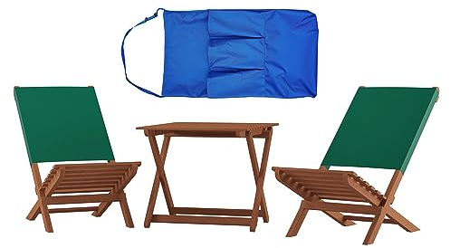 Erst-Holz Klappstuhl Strandstuhl Anglerstuhl Gartenstuhl Stuhl zum Zusammenstecken grüner Bezug V-10-352, Ausstattung:Doppelpack. Tisch. Tasche blau