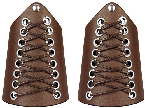 Thajaling 2 Stück mittelalterliche Bogenschießen-Armschienen, Wikinger-Manschetten, LARP-Armschienen, breite Leder-Vintage-Armschienen, handgefertigte Leder-Armschützer (Braun)