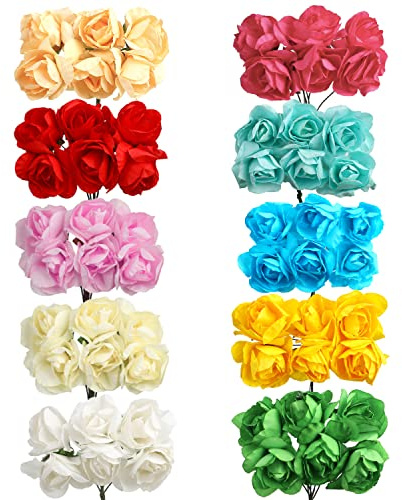 CCINEE 120 PCS Mini Paper Flowers,30mm in Assorted Colors Artificial Flowers for DIY Crafts Projects Scrapbooking Wedding Decorations Valentine 10 Colors