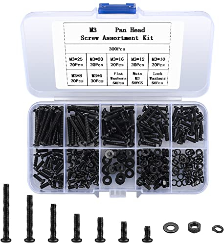 XxinXrong300 Piezas M3 Juego Surtido de Tornillos de Cabeza Plana, Tuercas, y Arandelas, Tornillos de Máquina de Cabeza Hueca Redonda Hexagonal de Acero Inoxidable y Tuercas y Arandelas