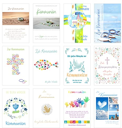 Edition Seidel Set 12 Premium Kommunionskarten mit Umschlag (Doppelkarten/Klappkarten mit Briefumschlag) Karte Postkarte Kommunion