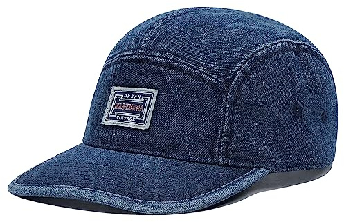Croogo Snapback 5 Panel Cap Men Women Denim Cotton Flat Bill Baseball Cap Trucker Hat Hiphop Biker Board Cap,Dark Blue-5P09