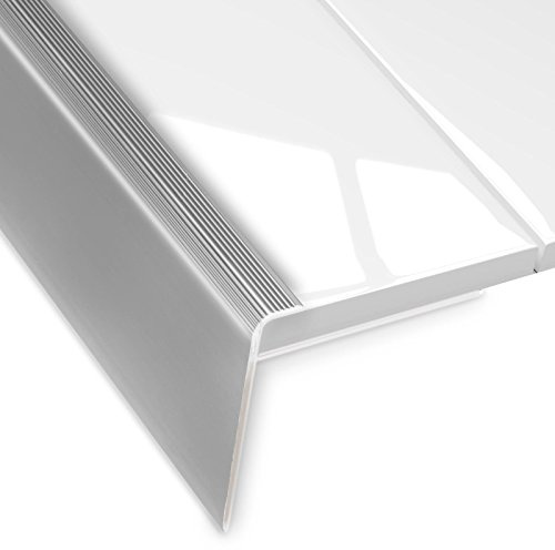 Floordirekt Juego de 18 perfiles para bordes de escalones, forma F, perfil de borde de escalera, para suelos con 7-8 mm de altura, incluye material de montaje (longitud: 100 cm | altura: 53 mm, plata)