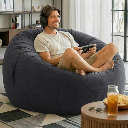 Codi Bean Bag Chair with Filler Included, 4 FT - Comfy Large Beanbag Chairs for Adults - Machine Washable and Soft Mink Bonded Cover - Charcoal Grey, 4ft