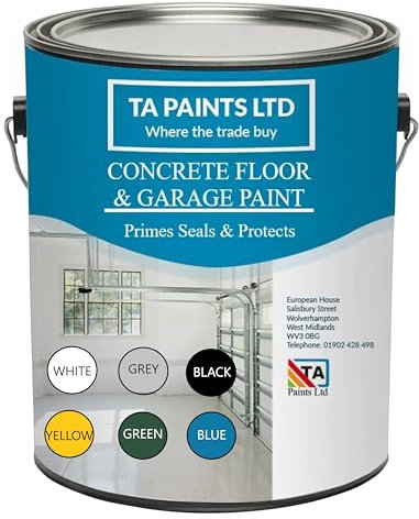 T A Paints Ltd 5L Heavy Duty Concrete Floor & Garage Paint 3 in 1 Primer Sealer Protects Industrial Factory 1K Polyurethane Packaging May Vary (Gloss Blue BS 18 E 53)