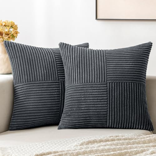 MIULEE 2er Set Kissenbezug 40x40cm Dunkelgrau Kissenhülle Kissenbezüge Sofakissen Dekokissen Boho Couchkissen Kord Dekorative Zierkissenbezug für Sofa