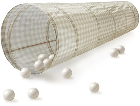 3 Sprouts Kids Play Tunnel - Pop Up Collapsible Tunnels with Recycled Fabric - Fun Crawling Tunnel for Toddler, Baby, Children to Crawl Through, Gross Motor Toy for Indoor Play - Gingham Beige