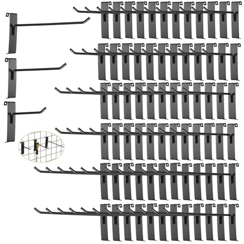IGNPION Ganchos de rejilla para pared, 75 unidades, 4/6/8 pulgadas, accesorios de rejilla para paneles de pared, accesorios de rejilla de grado comercial negro, accesorios de rejilla para garaje,