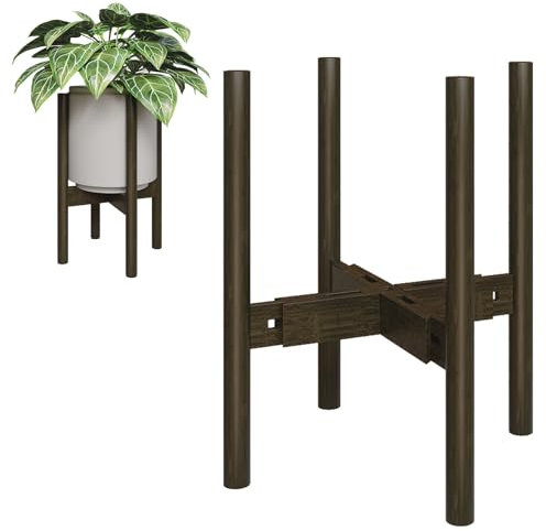 Bamworld Maceteros Con Pie De Madera De Mediados De Siglo - Soporte Macetas Interior Y Soporte Para Plantas Moderno Para Flores - Estantería Para Plantas Ajustable Para Interior Y Exterior