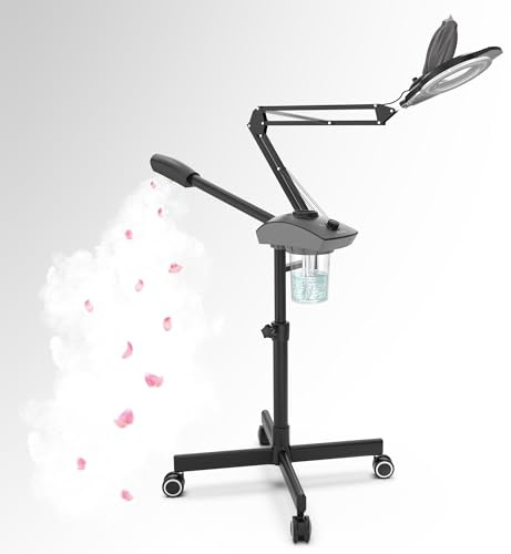 TASALON Professional 2-in-1 Facial Steamer, Ozone Face Steamer with 5X Magnifying Lamp Deep Cleaning Pore,Hot Mist Face Steamer Salon Spa Beauty Skin Care Equipment, Aroma Therapy Nozzle Included