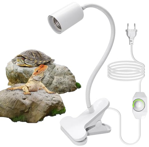 Lámpara para Tortuga con Clip 360°Flexible, Calor Lámpara para Reptil Temperatura Ajustable, E27/E26 Metal Luz Pinza Casquillo de Cerámica, Blanco Portalámpara de Clip para Tortugas Aves Lagartos
