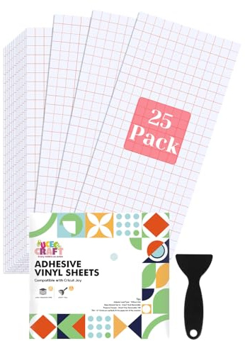 UCEC Transfer Tape for Vinyl, 25 Pack Clear Transfer Paper for Cricut Joy, Medium Tack Red Grid Vinyl Transfer Tape with 1 Scraper – Pre-cut Sheets 5.5 x 12 in for Stickers, Decals & Permanent Vinyl