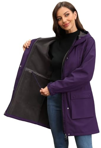 Chiguo Chaqueta impermeable ligera de invierno para mujer, abrigo cálido con forro polar, chaqueta larga de softshell