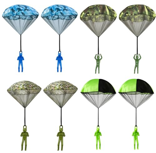 Parachute Toys for Kids, 8 PCS Army Parachute Figures with Toy Soldiers, Outdoor Flying Games for Boys and Girls, Creative Birthday Gifts for 3+ Years Old