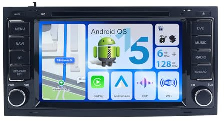 MISONDA 6GB+128GB] Android 15 DVD-bilradio för VW Touareg 7L 2002-2010 T5 Multivan Transporter kompatibel CarPlay, DSP, Android Auto, GPS, 7-tums 2 DIN IPS-skärm, bluetooth, wifi, SWC, RDS