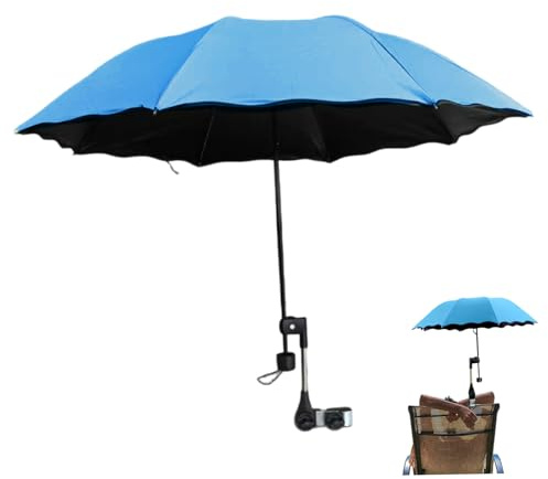 CAKEEYUM Paraguas para Silla con Abrazadera Ajustable, protección UV, Impermeable, Silla de Playa, Paraguas portátil Plegable para Patio, Camping, de Ruedas, Cochecito, carritos de Golf, Playa, cha