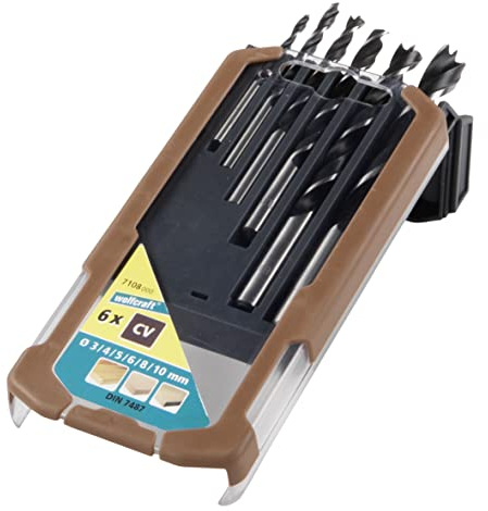 wolfcraft Holzspiralbohrer-Set, Ø 3-10 mm, 6-tlg. I 7108000 I Für Bohrungen in Weichholz