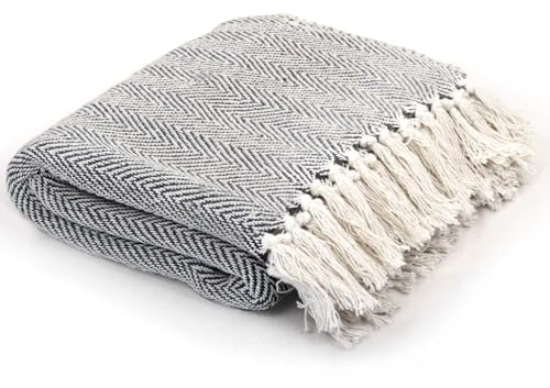 vidaXL Filt bomull fiskbensmönster 125x150 cm marinblå