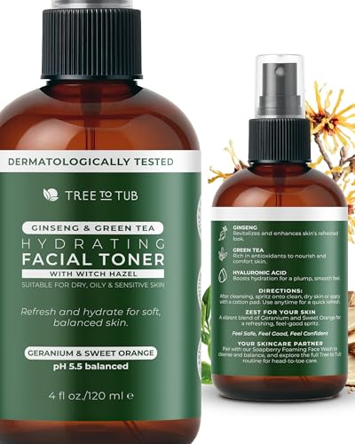 Tree To Tub Ginseng Green Tea Toner Spray for Hydration, 4 Fl Oz