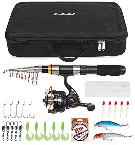 Lixada Caña de Pescar portátil y Carrete, Juego de Aparejos de Pesca 28049-T5 (EVA Square Bag + AE3000 + 26A Juego de Accesorios + Línea R18) + caña de Pescar 1.9M/2.1M/2.3M